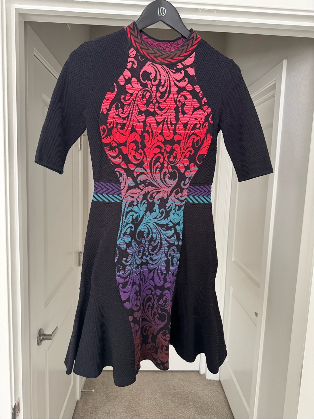 M Missoni Brocade Intarsia Mini Dress | Size 6 | Black Multi